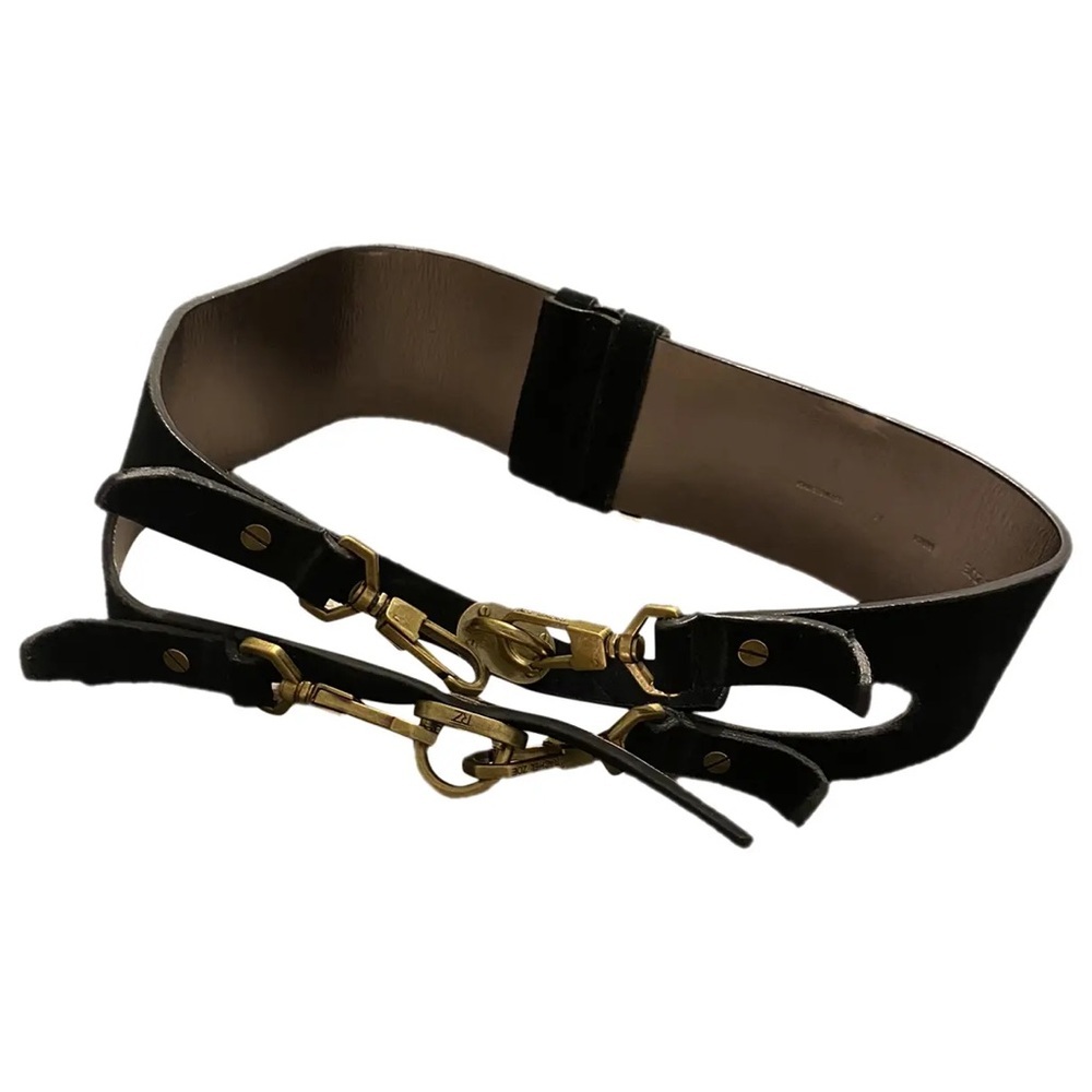 Rachel Zoe Black Suede Statement Belt – Gold Hardware Adjustable Leather Chic XS